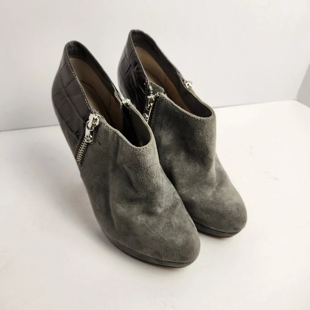 Michael‎ Kors York Women's Platform Side Zip Heeled Bootie Gray Size 6.5
